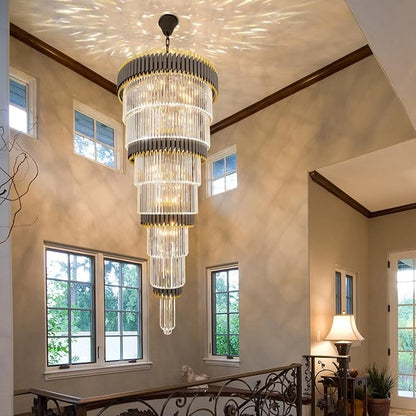 Large 7-Tier Black and Gold Chandelier 94.5" H x 32" W Modern Luxury Long Crystal Chandelier Lighting Fixture for High Ceiling Staircase Foyer Entryway Living Room Villa Hall