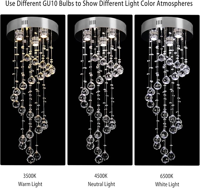 FRIXCHUR Spiral Flush Mount Chandelier Modern Raindrop Crystal Pendant Light for High Ceilings K9 Crystal Ball Chandeliers for Dining Room Bedroom Stair D11.8 H35.4