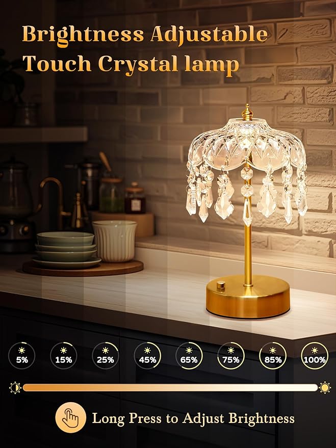 Vintage Lamp, 3 Colors 10 Brightness Crystal Lamp Flower Lamps, 3600mAh Rechargeable Lamps, Mood Lighting Bedroom Kitchen Bathroom, Tween Girls Trendy Stuff, Birthday Teen Girl Gifts Mothers Day Gifts