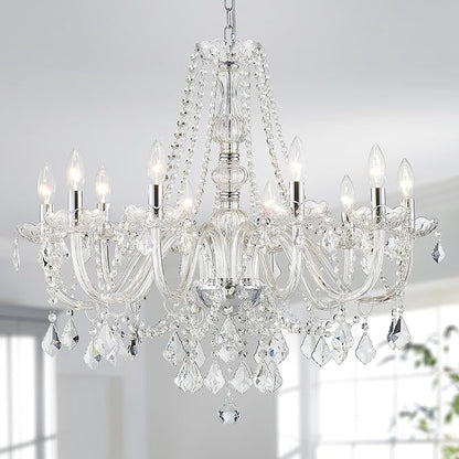 Large Crystal Chandelier, Modern Chrome Crystal Chandeliers for Dining Room Light Fixture, 10-Lights Large Pendant Light Fixtures Luxury Chandelier for Living Room Bedroom Foyer Entryway D26.8''