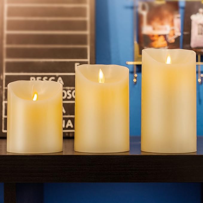 AKU TONPA Flameless Candles Battery Operated Pillar Real Wax Electric LED Flickering Candle Sets with Remote Control Cycling 24 Hours Timer, 4" 5" 6" Pack of 3 (Ivory)