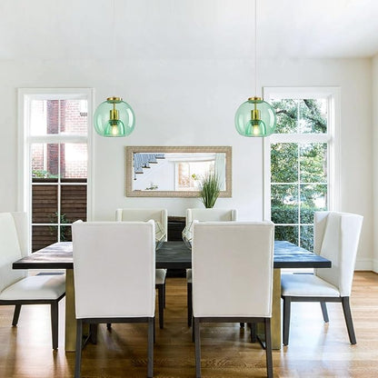 Light Green Glass Pendant Lights Kitchen Island Gold Hanging Light Fixture Glass Globe Pendant Light Modern Pendant Lighting for Kitchen Island Bedroom Dining Room (7.87", 1 Pack)
