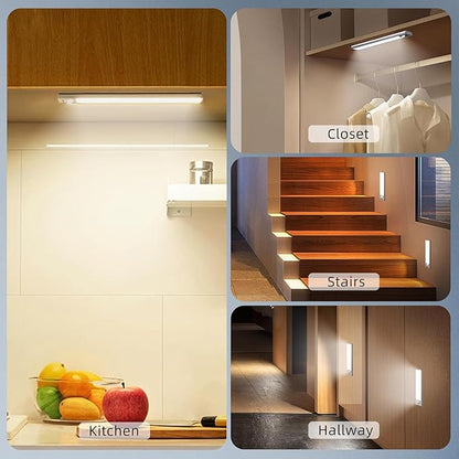 Under Cabinet Lighting Wireless, 4 Pack Under Cabinet Lights Rechargeable, Motion Sensor Light Indoor, 3 Color Temps, 5 Levels Dimmable Magnetic Closet Lights, Under Counter Lights for Kitchen, Stairs