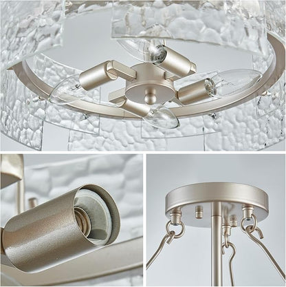 XINGQI Drum Ceiling Lights for Dining Room 4-Light Modern Farmhouse Water Ripple Glass Sliver Ceiling Lighting Fixture 15.7" Bedroom Living Room Hallway Entryway