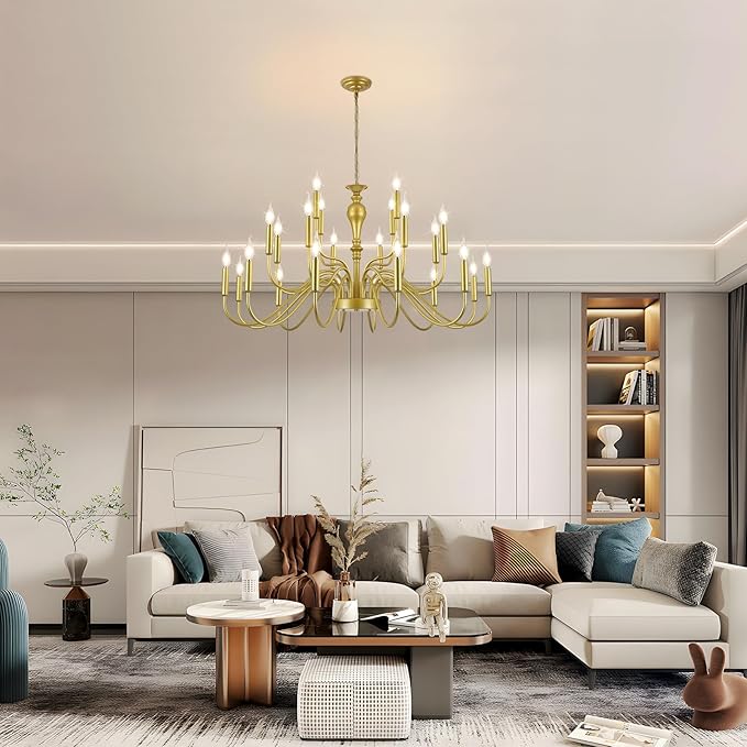 24 Light Gold Chandelier Large Farmhouse Chandeliers for High Ceiling Foyer, Extra Large Round Rustic Gold Chandelier 3-Tier for Living Room Dining Room Stairs Entry Restaurant Hotel -42.5 in
