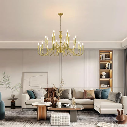 24 Light Gold Chandelier Large Farmhouse Chandeliers for High Ceiling Foyer, Extra Large Round Rustic Gold Chandelier 3-Tier for Living Room Dining Room Stairs Entry Restaurant Hotel -42.5 in