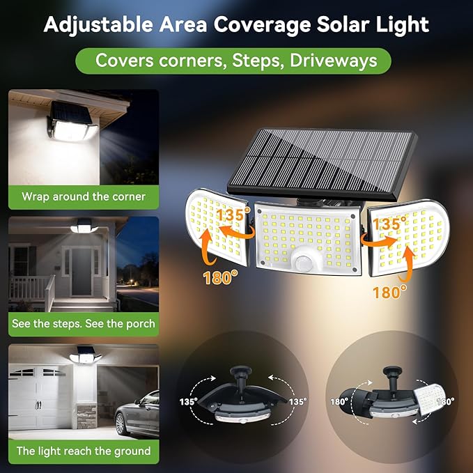 Solar Outdoor Light 4000mAh, 360 Rotatable Solar Panel, Motion Sensor with Remote Control, Multi-Direction Adjustable Side Panels, IP65 Waterproof Security Light for Yard Driveway Porch (2)
