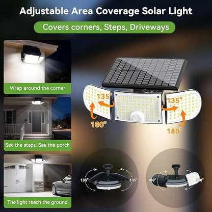 Solar Outdoor Light 4000mAh, 360 Rotatable Solar Panel, Motion Sensor with Remote Control, Multi-Direction Adjustable Side Panels, IP65 Waterproof Security Light for Yard Driveway Porch (2)