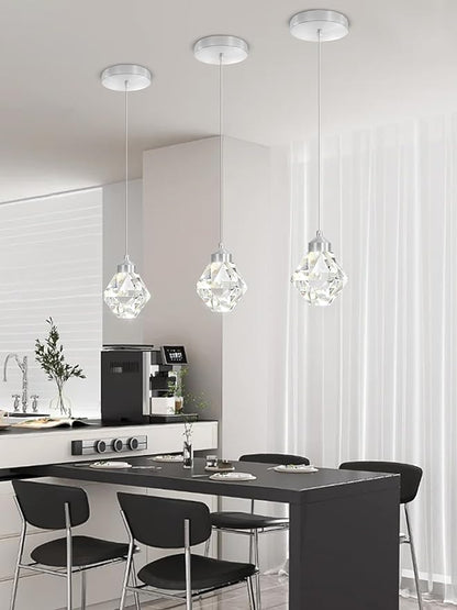 Crystal Pendant Light for Kitchen Island,Silver Chandelier Lights Fixture, Hanging Lighting Ceiling Light Fixture Modern Adjustable Pendant Lighting for Dining Room Bedroom
