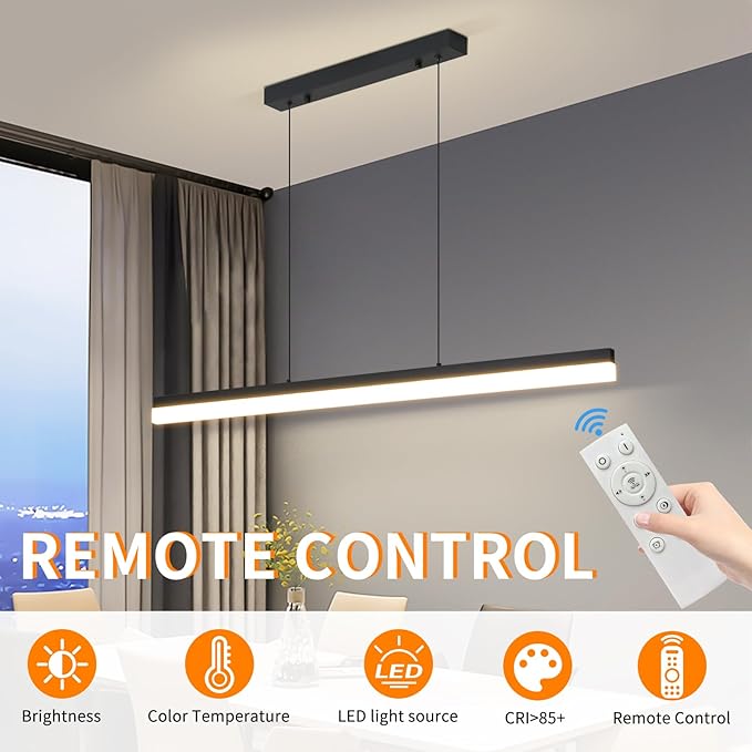 Modern LED Linear Pendant Light, 31IN Ceiling Chandlier Light Fixtures Hanging with Remote Control 3000k-6500K Adjustable Color Temperature Island Light for Dining Room, Kitchen