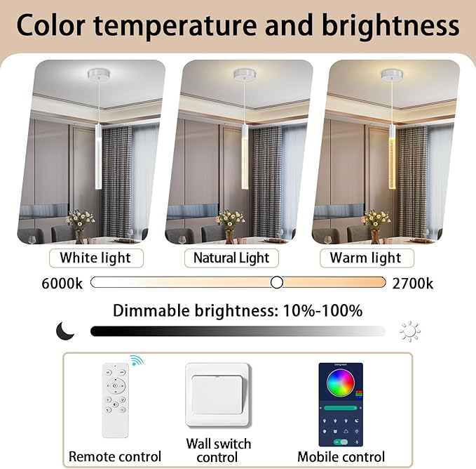 Small Chrome 1 Light Modern Crystal Pendant Light - Adjustabled 60in Long Crystal Chandelier LED Dimmable Pendant Light for Bedside Island Kitchen Living Room