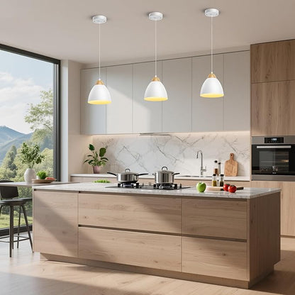 Pendant Lights for Kitchen Island, 5.9" Cone Metal Shade Adjustable Height White Small Hanging Lamps for Dining Room Light Fixtures Over Table Modern Ceiling Fixture