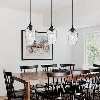 Glass Pendant Lights Kitchen Island, Black Pendant Light Fixtures with Hand-Blown Clear Glass Modem Farmhouse Hanging Light for Kitchen Sink Dining Room Bedroom