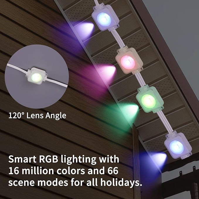Permanent Outdoor Lights,100ft Smart Rainbow Eave Holiday Light IP67 Waterproof with 60 LED Lights for Christmas Halloween House Decorations, Compatible with Alexa, Google Assistant