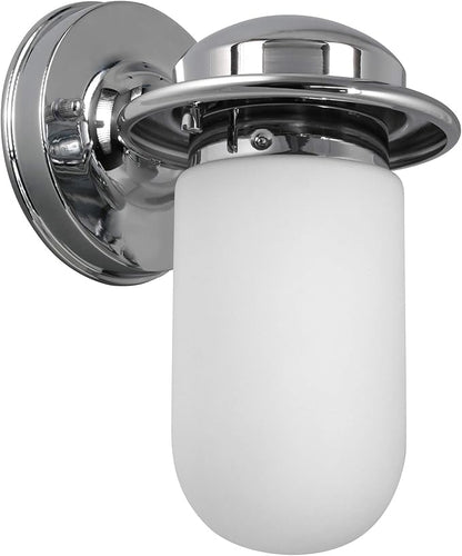 Design House 588947-PC Seaton Classic Industrial 1-Light Indoor Dimmable Wall Light with Removeable Metal Wire Cage and White Opal Frosted Glass for Kitchen Hallway Bedroom Bathroom, Polished Chrome