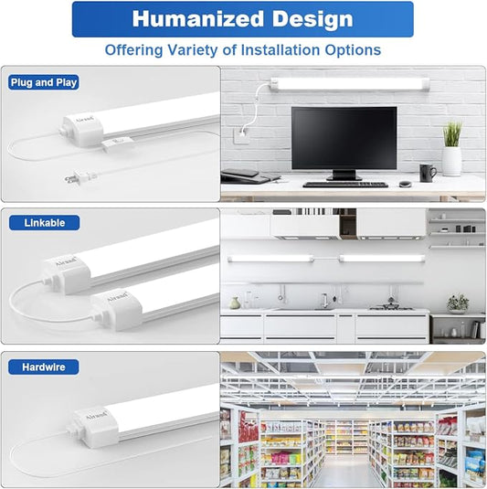 Airand Led Garage Light 5FT Shop Lighting Fixture with Plug in Cord,Waterproof LED Lights 5000K Under Cabinet Lighting Tube Lights 45W for Kitchen Bathroom Workbench