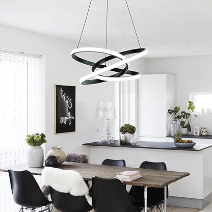 MAYNA Modern Ring Chandelier for Dining Room,Dimmable LED Pendant Light with Remote, Irregular Light Fixture for Kitchen Island Over Table, 3 Color Changeable Hanging Lamp, Black 19.7 inch