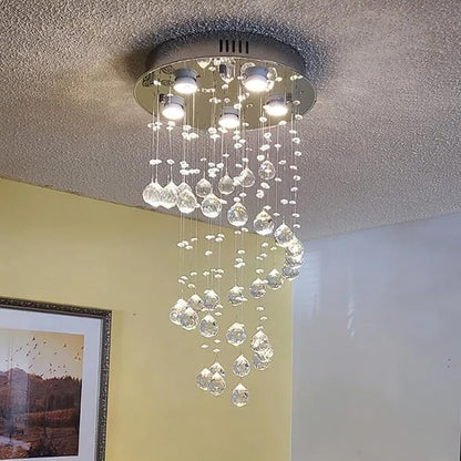 K9 Crystal Chandelier, Flush Mount Ceiling Light, Modern LED Light Fixture, Dining Room Bedroom Kitchen Entryway Foyer Light of 5 Lights, Spiral Shape, 29in High