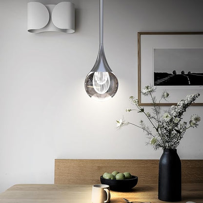 1-Pendant Lights Kitchen Island, Silver Globe Crystal Ceiling Hanging Light Fxitures, LED Raindrop Light Fixtures Metal Rod Ceiling Glass Pendant Lighting for Kitchen Island Dining Room Bar