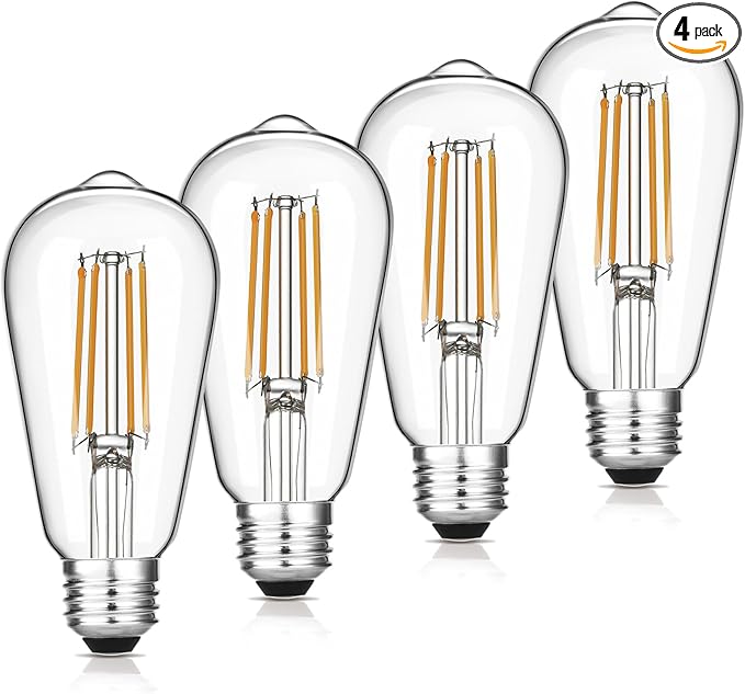 Gozelux Vintage LED Edison Bulbs, 6W, Equivalent 60W, Dimmable, High Brightness Warm White 2700K, ST58 Antique LED Filament Bulbs with 90+ CRI, E26 Standard Base Light Bulbs, Clear Glass, Pack of 4