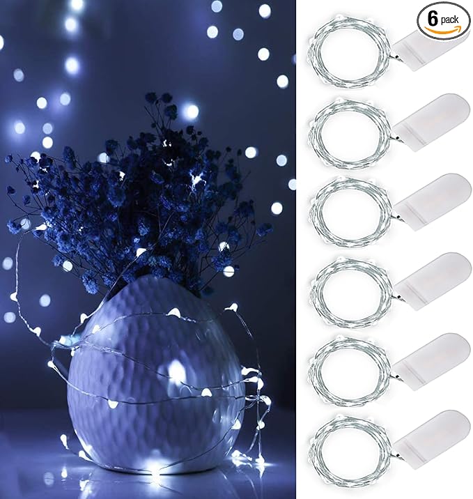 Ostwiki Cool White Fairy Lights Battery Operated String Lights 6 Pack Mini Lights, 20 LED 7ft Twinkle Firefly Starry Lights for DIY Craft Mason Jar Bedroom Wedding Party Table Christmas Decoration