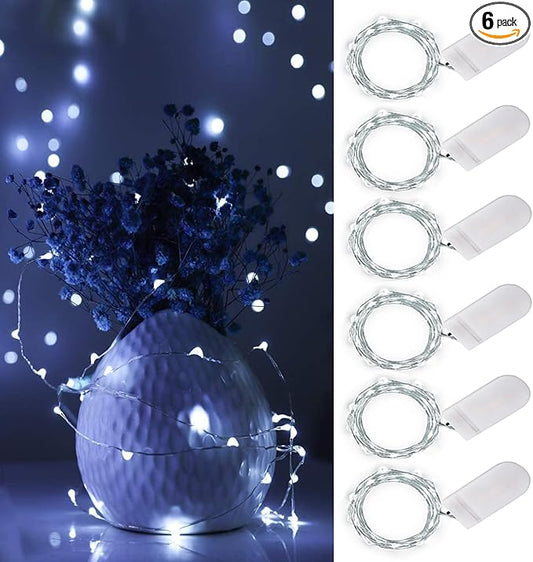 Ostwiki Cool White Fairy Lights Battery Operated String Lights 6 Pack Mini Lights, 20 LED 7ft Twinkle Firefly Starry Lights for DIY Craft Mason Jar Bedroom Wedding Party Table Christmas Decoration
