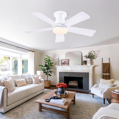 41" Low Profile Ceiling Fans with Lights and Remote, White Indoor Ceiling Fan Light with Quiet Reversible DC Motor,Modern Flush Mount Ceiling Fans with Dimmable LED for Bedroom Kitchen