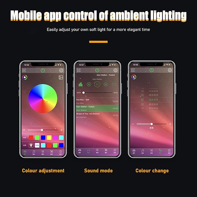 Car Led Interior Lights, RGB 72 LED Multicolor Auto Strip Light with Sound Active Function and APP Control, Under Dash Smart Lighting Kit with Charger, Car Accessories (Cigarette Lighter)