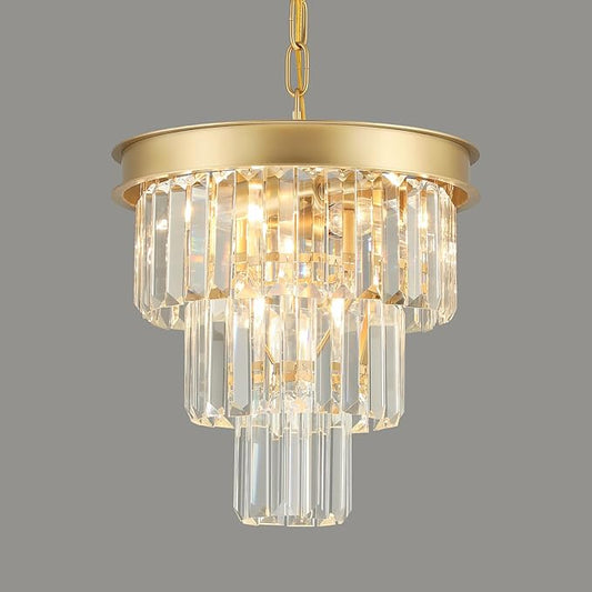 Weesalife Crystal Chandeliers for Dining Room Light Fixtures Over Table，4-Lights Modern Gold Crystal Pendant Lighting Fixture，3 Tiers Small Chandeliers for Kitchen Island Bedroom Entryway D12 Inch