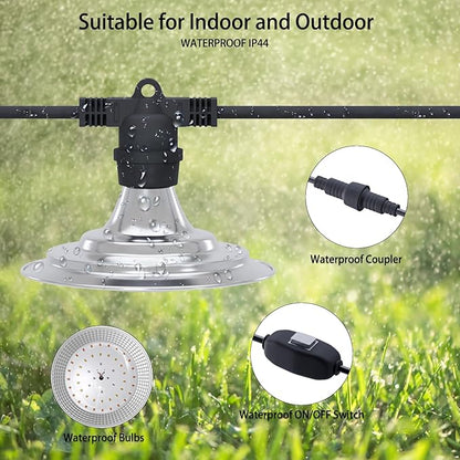 Outdoor LED Grow Light, Waterproof String Plant Growing Light, 41 FT Full Spectrum Growth Light, Suitable for Garden, Farm, Flower, Seedling Greenhouse Grow Light (12 Light)