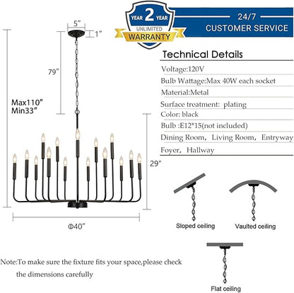 Black Chandeliers for Dining Room Light Fixture Over Table, Modern Farmhouse Chandeliers for Living Room,15-Lights Industrial Metal Candle Lighting Fixtures for Entryway Kitchen Island Foyer