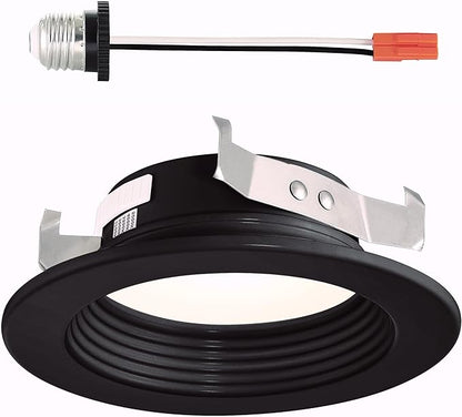 DESIGNERS FOUNTAIN LED Recessed Ceiling Light, 4 Inch 5CCT Downlight Metal Lighting Fixture, Dimmable, 1000 Lumens, 2700K/3000K/3500K/4000K/5000K, Black Baffle Retrofit Trim, EVL40893T50BK