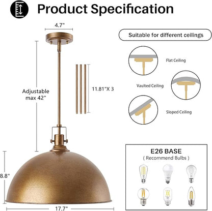 LamQee 18 Inch Antique Brown Large Pendant Light Kitchen Island, Farmhouse Modern Dome Pendant Light Fixtures Ceiling Hanging Lighting Chandelier for Dining Room Over Table, Bar, Hallway, Entryway