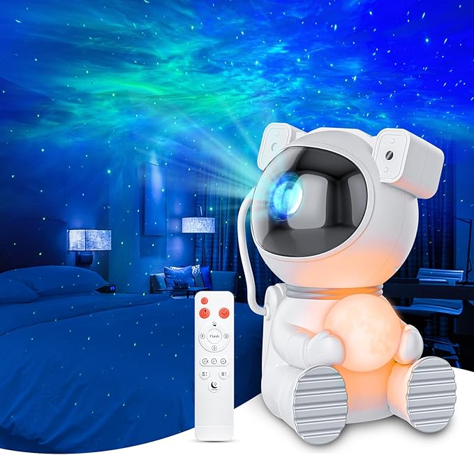 Cayclay Astronaut Galaxy Projector, Star Projector with Timer and Remote, Night Light with Moon Lamp, LED Nebula Lamp for Kids Adults, Room Decor Gift (White)