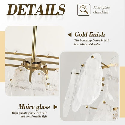 Gold Crystal Chandelier Rectangular Pendant Lighting 8-Light Crystal Chandeliers for Kitchen Island Cloud Glass 2-Tier Light Fixture for Dining Room, Living Room, Kitchen