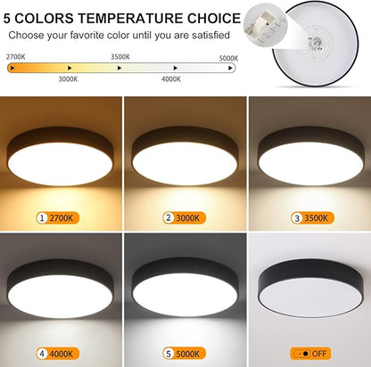 18 Inch Large Flush Mount Ceiling Light Fixture,5CCT Dimmable LED Ceiling Lights, Modern Black Round Lamp Fixture Living Room Bedroom Laundry Room Bathroom