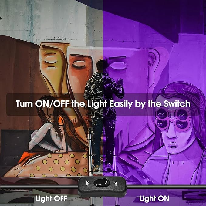 YANYCN 4 Pack 150W LED Black Lights, Blacklight Flood Light Outdoor with Plug and Switch, IP66 Waterproof for Dance Party, Glow in The Dark, Halloween Lights, Body Paint, Fluorescent Poster