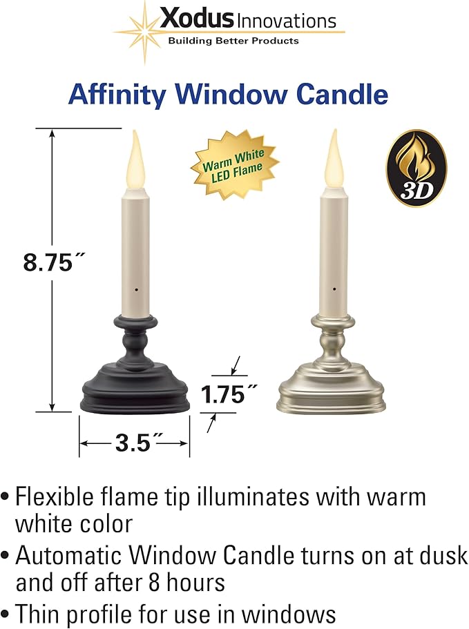 Xodus Innovations FPC1620P-6 Battery Operated 9 Inch Window Candle New Dynamic 3 D Warm White Flicker Flame, with 3 Position Switch and Automatic On Timer