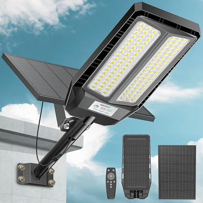 VOOJOY 9000W Solar Street Lights Outdoor, 7000K Solar Light Outdoor LED Street Light Dusk to Dawn, LED Wide Angle Lamp with Motion Sensor and Remote Control for Parking Lot, Yard