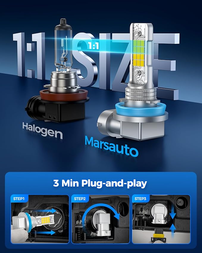 Marsauto H16 H11 H8 LED Fog Light Bulb Yellow, 12,000 Lumens 3500K Amber Yellow Fog Lights Super Bright & Compact H8/H11 LED Bulb, 1:1 Mini Size Plug and Play, Side Marker & Parking Light Combos