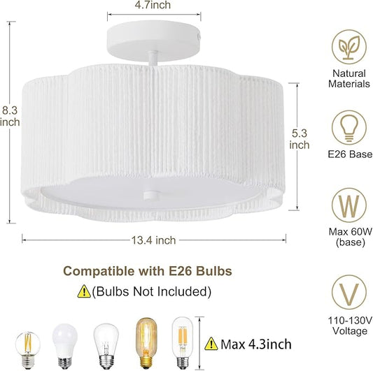 Rattan Ceiling Light Fixtures Flush Mount,3-Light Boho Light Fixtures Ceiling Mount for Bedroom,Close to Ceiling Light Modern Rattan Chandelier Lighting for Hallway Kitchen Dining Room(White)