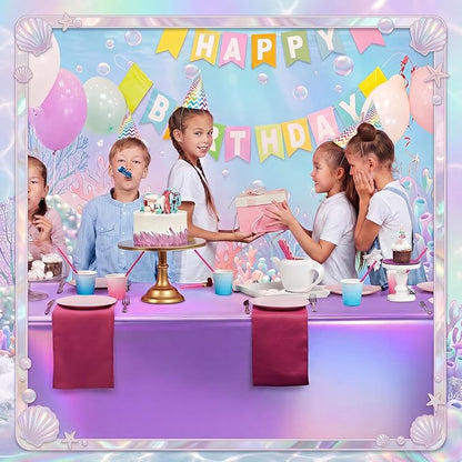 Oudain 3 Pcs Mermaid Theme Party Pink & Purple & Blue Iridescent Party Tablecloth 54 x 108 Inch Plastic Rectangle Tablecloth Waterproof Table Cover for Kpop Mermaid Theme Birthday Decoration