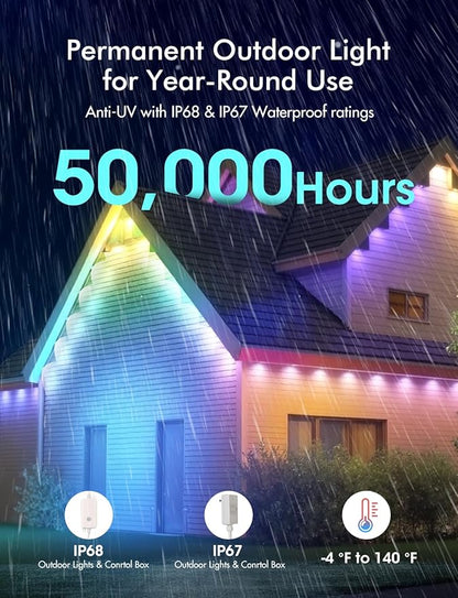 Permanent Outdoor Lights, Smart RGB+IC Lights Outdoor (Multi Scene Modes), 55ft with 36 LED Lights, IP67 Waterproof for House Decor, Work with Alexa, Google Assistant, Quick Installation