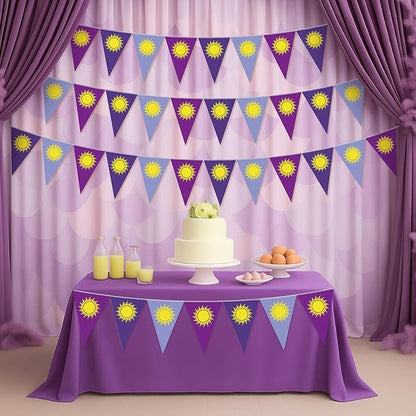 HESTYA 5 Pcs 49 ft Purple Sun Pennant Banner Purple Sun Hanging Bunting Banner Cartoon Themed Triangle Flag Bunting Garland for Birthday Wedding Party Decoration Lavender Photo Props Supplies