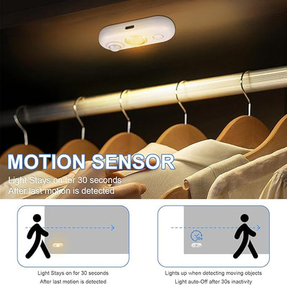 LED Motion Sensor Light Indoor, Magnetic Under Cabinet Lighting Warm White, Dimmable Rechargeable Puck Lights for Closet, Kitchen, Stairs(6 Pack)