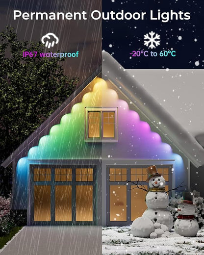 CINOTON Permanent Outdoor Lights Pro 100ft, Smart RGBCW Eaves Lights with 60 LEDs, IP67 Waterproof, 111 Scene Modes for Daily and Festival, Halloween Christmas Holiday Decor, APP/Voice/Remote Control