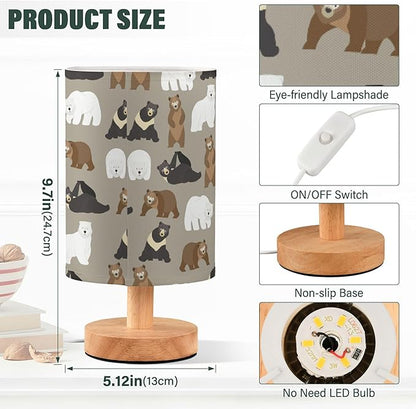 Bears Animal Pattern Brown Bear Polar Bear Black Bear Table Lamp with Wood Base Fabric Lamp Shade Bedside Nightstand Desk Lamp for Living Room Bedroom Kids Room Office