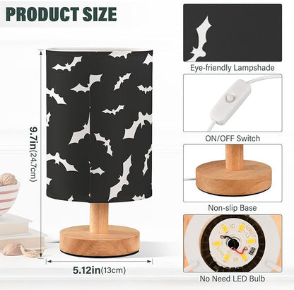 Bedside Table Lamp Bat Halloween Black Nightstand Lamp with Wood Desk Lamps for Bedroom Living Room Nursery Office Home Decor