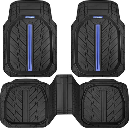CAR PASS Tire Tread DeepDish Rubber Floor Mats for car Heavy Duty car mats All Weather, Universal XL~M Trim to Fit for Truck SUV Vehicle Automotive, Waterproof car mats 3 Piece(Blue Black)