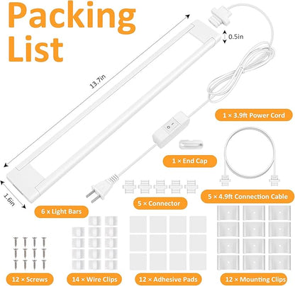 maylit Under Cabinet Lighting Plug in, 6Pcs 14 Inch Linkable Ultra Bright LED Light Bars, Renter Friendly Lamp, Wired 110V 120V Indoor Lights for Kitchen Cabinet, Counter, Workbench, Shelf, Warm White